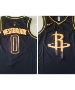 Houston Rockets 0 Russell Westbrook Black Gold Men Jersey