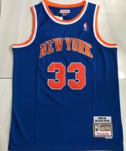 Knicks 33 Patrick Ewing Blue Hardwood Classics Men Jersey