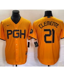 MLB Pirates 21 Roberto Clemente Gold 2023 City Connect Cool Base Men Jersey