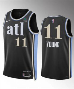 Men's Atlanta Hawks #11 Trae Young 2023-24 Black City Edition Stitched Basketball Jersey