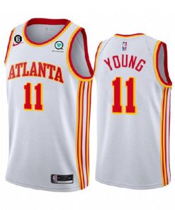 Men's Atlanta Hawks #11 Trae Young White With NO.6 Patch Stitched Jersey