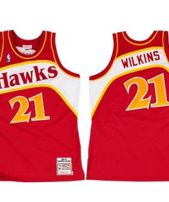 Men's Atlanta Hawks #21 Dominique Wilkins 1986-87 Red Throwback Stitched Jersey