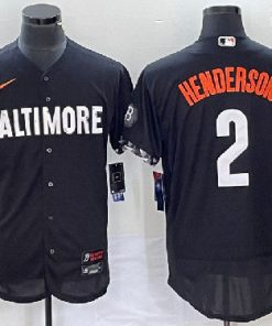 Men's Baltimore Orioles #2 Gunnar Henderson Black 2023 City Connect Flex Base Stitched Baseball Jersey