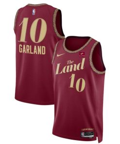 Men's Cleveland Cavaliers #10 Darius Garland Wine 2023-24 City Edition Stitched Jersey