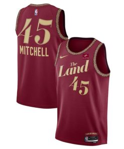 Men's Cleveland Cavaliers #45 Donovan Mitchell Wine 2023-24 City Edition Stitched Jersey