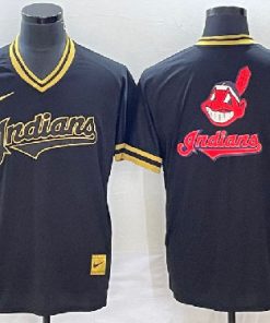 Men's Cleveland Guardians Black Team Big Logo Cool Base Stitched Jersey