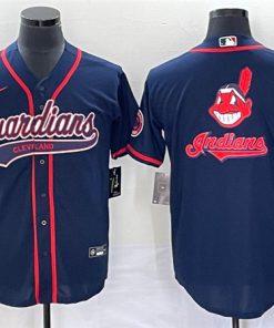 Men's Cleveland Guardians Navy Team Big Logo Cool Base Stitched Jersey