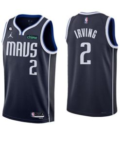 Men's Dallas Mavericks #2 Kyrie Irving Navy Statement Edition With No.6 Patch Stitched Basketball Jersey