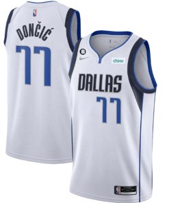 Men's Dallas Mavericks #77 Luka Doncic White No.6 Patch Stitched Jersey