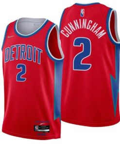 Men's Detroit Pistons #2 Cade Cunningham 75th Anniversary Red Stitched Basketball Jersey