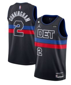 Men's Detroit Pistons #2 Cade Cunningham Black 2022-23 City Edition With NO.6 Patch Stitched Jersey
