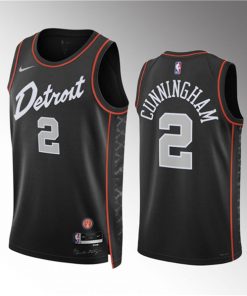 Men's Detroit Pistons #2 Cade Cunningham Black 2023-24 City Edition Stitched Basketball Jersey