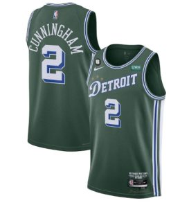 Men's Detroit Pistons #2 Cade Cunningham Green 2022-23 City Edition With NO.6 Patch Stitched Jersey