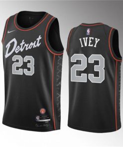 Men's Detroit Pistons #23 Jaden Ivey Black 2023-24 City Edition Stitched Basketball Jersey