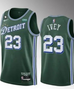 Men's Detroit Pistons #23 Jaden Ivey Green 2022-23 City Edition With NO.6 Patch Stitched Jersey