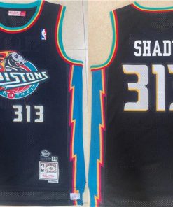 Men's Detroit Pistons #313 Shady Black Mitchell & Ness Throwback Stitched Jersey