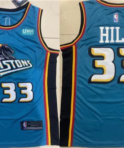 Men's Detroit Pistons #33 Grant Hill Blue Stitched Jersey