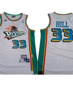 Men's Detroit Pistons #33 Grant Hill White Mitchell & Ness Throwback Stitched Jersey