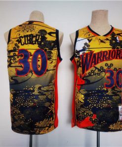 Men's Golden State Warriors #30 Stephen Curry Yellow Red Black Throwback Stitched Jersey