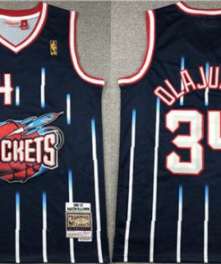 Men's Houston Rockets #34 Hakeem Olajuwon Navy 1996-97 Mitchell & Ness Hardwood Classics Swingman Stitched Basketball Jersey