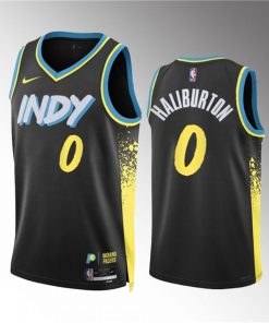 Men's Indiana Pacers #0 Tyrese Haliburton Black 2023-24 City Edition Stitched Basketball Jersey
