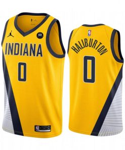 Men's Indiana Pacers #0 Tyrese Haliburton Yellow Statement Edition Stitched Basketball Jersey