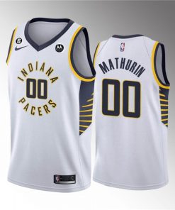Men's Indiana Pacers #00 Bennedict Mathurin White Association Edition With NO.6 Patch Stitched Basketball Jersey