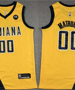 Men's Indiana Pacers #00 Bennedict Mathurin Yellow With NO.6 Patch Stitched Basketball Jersey