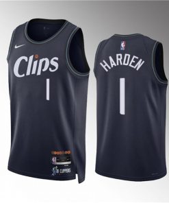 Men's Los Angeles Clippers #1 James Harden Navy 2023-24 City Edition Stitched Jersey