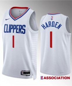 Men's Los Angeles Clippers #1 James Harden White Association Edition Stitched Jersey