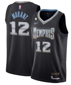 Men's Memphis Grizzlies #12 Ja Morant Black 2022-23 City Edition With NO.6 Patch Stitched Basketball Jersey