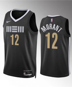 Men's Memphis Grizzlies #12 Ja Morant Black 2023-24 City Edition Stitched Basketball Jersey