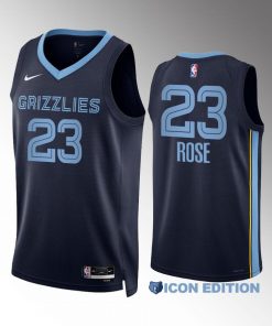 Men's Memphis Grizzlies #23 Derrick Rose Navy Icon Edition With NO.6 Patch Stitched Basketball Jersey