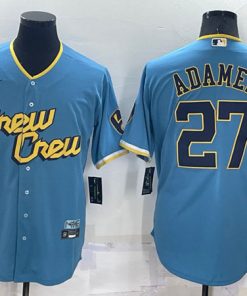 Men's Milwaukee Brewers #27 Willy Adames 2022 Powder Blue City Connect Cool Base Stitched Jersey
