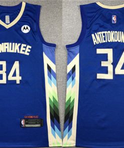 Men's Milwaukee Bucks #34 Giannis Antetokounmpo 2022-23 Blue City Edition Stitched Basketball Jersey