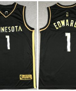 Men's Minnesota Timberwolves #1 Anthony Edwards Black Gold 2021 Swingman Stitched NBA Jersey