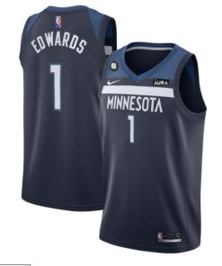 Men's Minnesota Timberwolves #1 Anthony Edwards Navy Icon Edition With NO.6 Patch Swingman Stitched Jersey