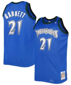 Men's Minnesota Timberwolves #21 Kevin Garnett Blue Throwback Stitched Jersey