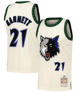 Men's Minnesota Timberwolves #21 Kevin Garnett White Throwback Stitched Jersey