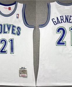 Men's Minnesota Timberwolves #21 Kevin Garnett White Throwback Stitched Jersey1