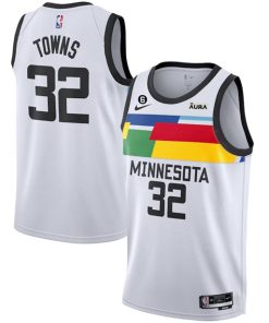 Men's Minnesota Timberwolves #32 Karl-Anthony Towns White 2022-23 City Edition Stitched Jersey