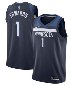 Men's Minnesota Timberwolves Navy #1 Anthony Edwards Navy Icon Edition Stitched NBA Jersey