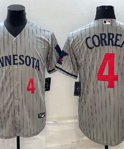 Men's Minnesota Twins #4 Carlos Correa 2023 Gray Home Team Cool Base Stitched Jersey