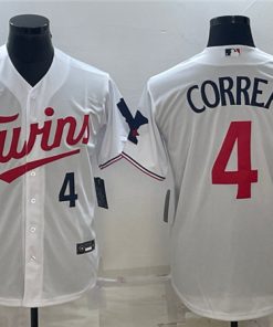 Men's Minnesota Twins #4 Carlos Correa White Cool Base Stitched Jersey