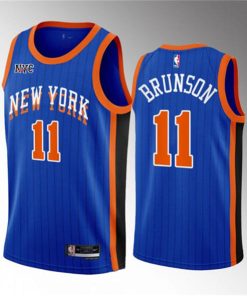 Men's New York Knicks #11 Jalen Brunson Blue 2023-24 City Edition Stitched Basketball Jersey
