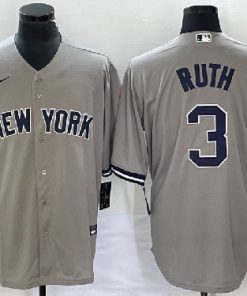 Men's New York Yankees #3 Babe Ruth Gray Cool Base Stitched Baseball Jersey