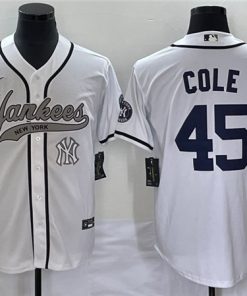Men's New York Yankees #45 Gerrit Cole White With Patch Cool Base Stitched Baseball Jersey