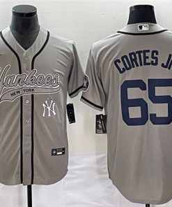 Men's New York Yankees #65 Nestor Cortes Jr. Gray With Patch Cool Base Stitched Baseball Jersey