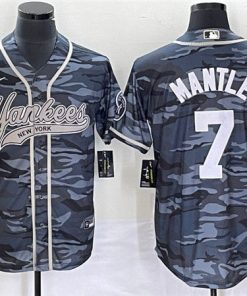 Men's New York Yankees #7 Mickey Mantle Gray Camo With Patch Cool Base Stitched Baseball Jersey