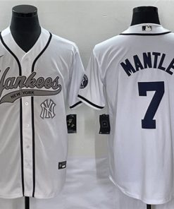 Men's New York Yankees #7 Mickey Mantle White With Patch Cool Base Stitched Baseball Jersey